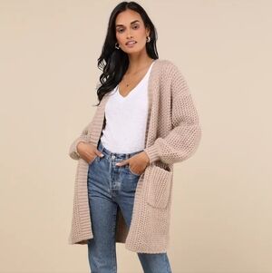 NWT Snuggly Staple Knit Cardigan Sweater (Tan) - Lulus